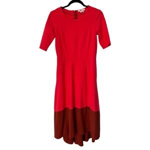 Boden Dress Womens Size 6R Wren Midi in Pop Peony Conker Colorblock High Low Hem